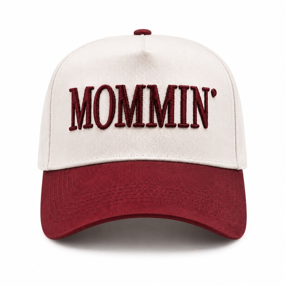 "Mommin" Embroidered Red/White Adjustable Baseball Cap